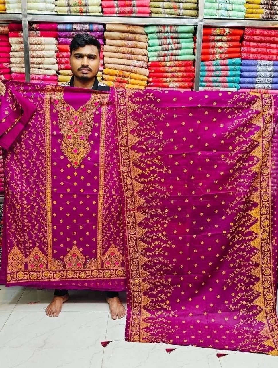 কারচুপি বুটিক্স থ্রি পিস ( Dark Fuchsia )