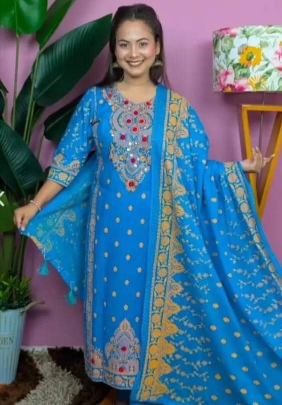 কারচুপি বুটিক্স থ্রি পিস ( Water Blue )