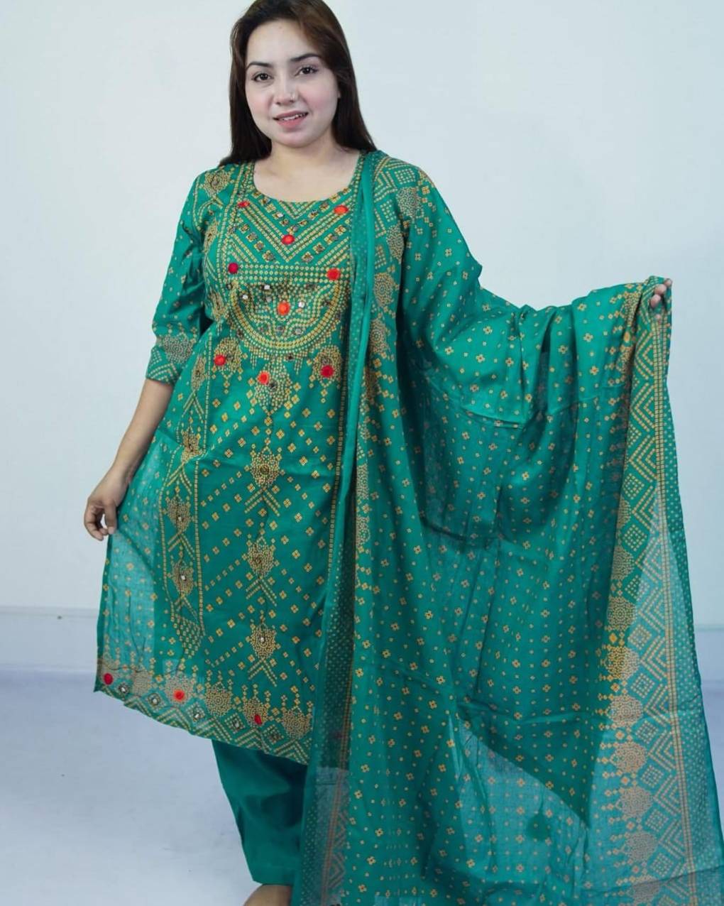 কারচুপি বুটিক্স থ্রি পিস ( Pine Green )