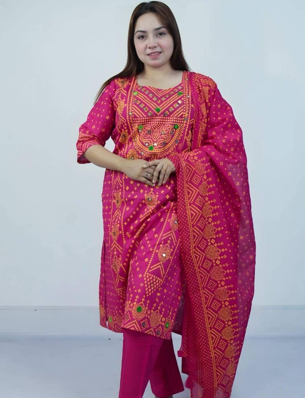 কারচুপি বুটিক্স থ্রি পিস ( Burnt Pink)