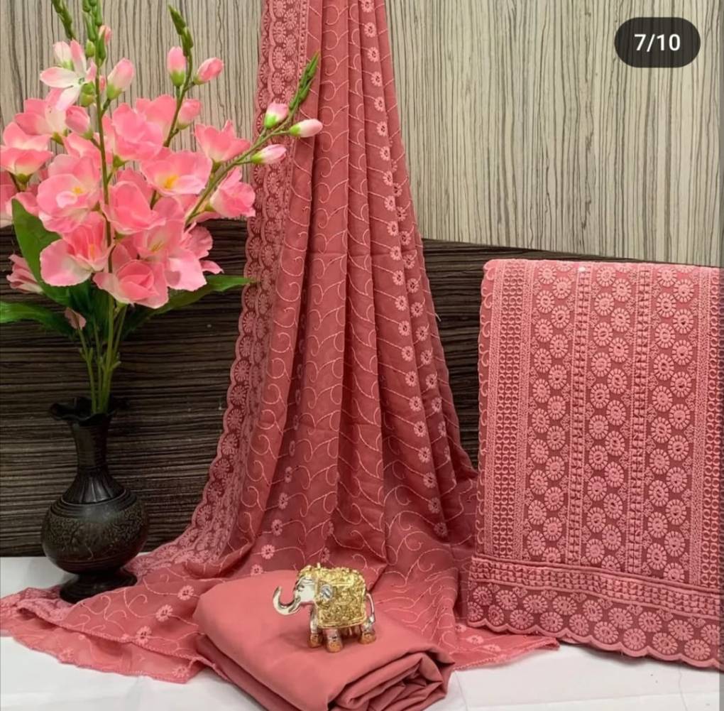 ইন্ডিয়ান লাখনৌ জর্জেট ফর পিস ( Light Carmine Pink )