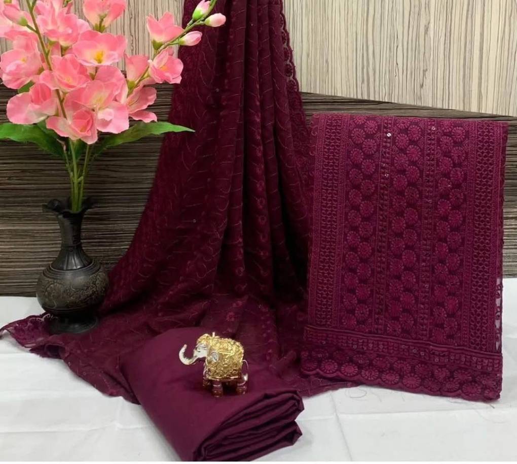 ইন্ডিয়ান লাখনৌ জর্জেট ফর পিস ( Wine Berry )
