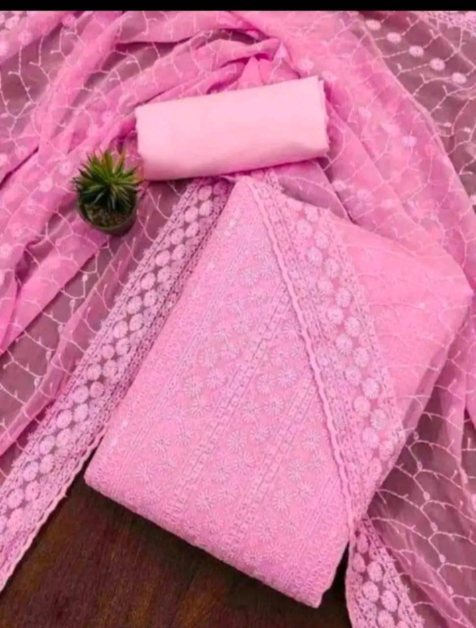 ইন্ডিয়ান লাখনৌ জর্জেট ফর পিস ( Cadillac Pink )