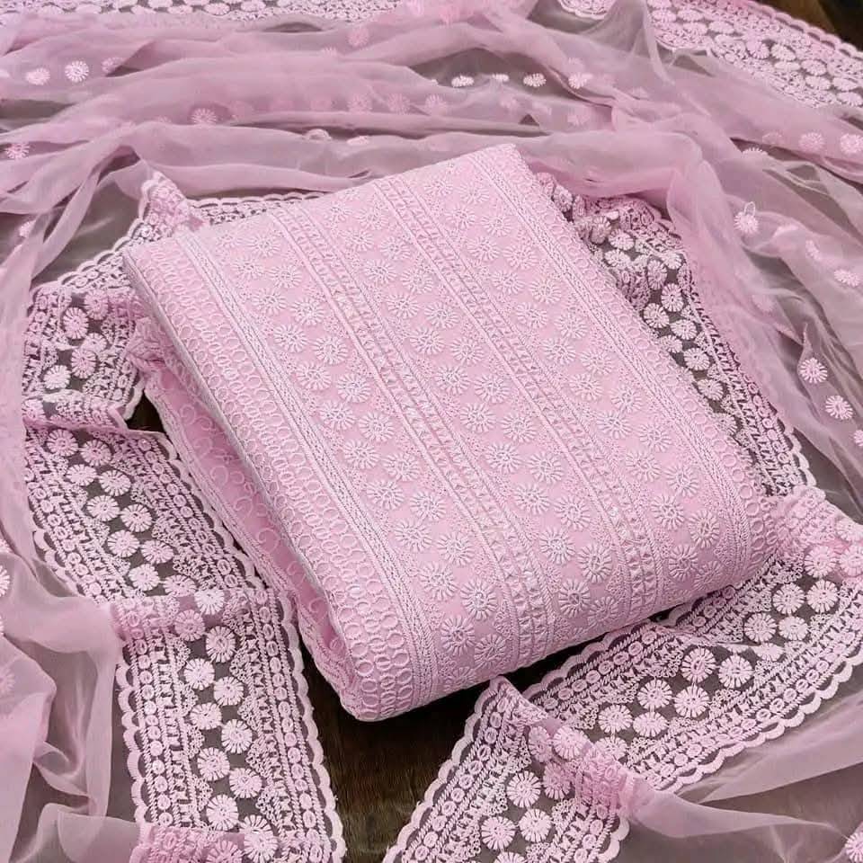 ইন্ডিয়ান লাখনৌ জর্জেট ফর পিস ( Light Rose )