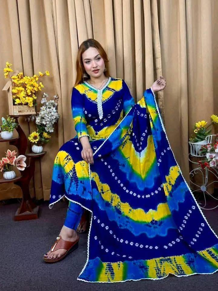 মোম বাটিক থ্রি পিস ( Dark Royal Blue )