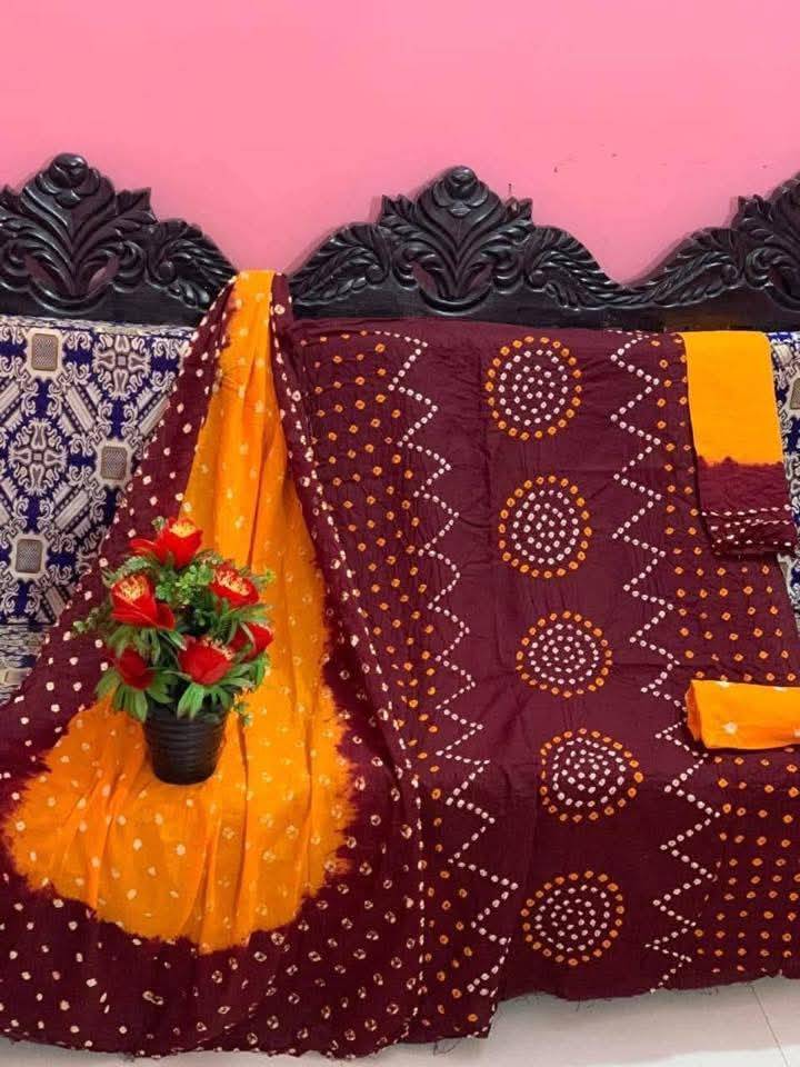 মোম বাটিক থ্রি পিস ( Wine )
