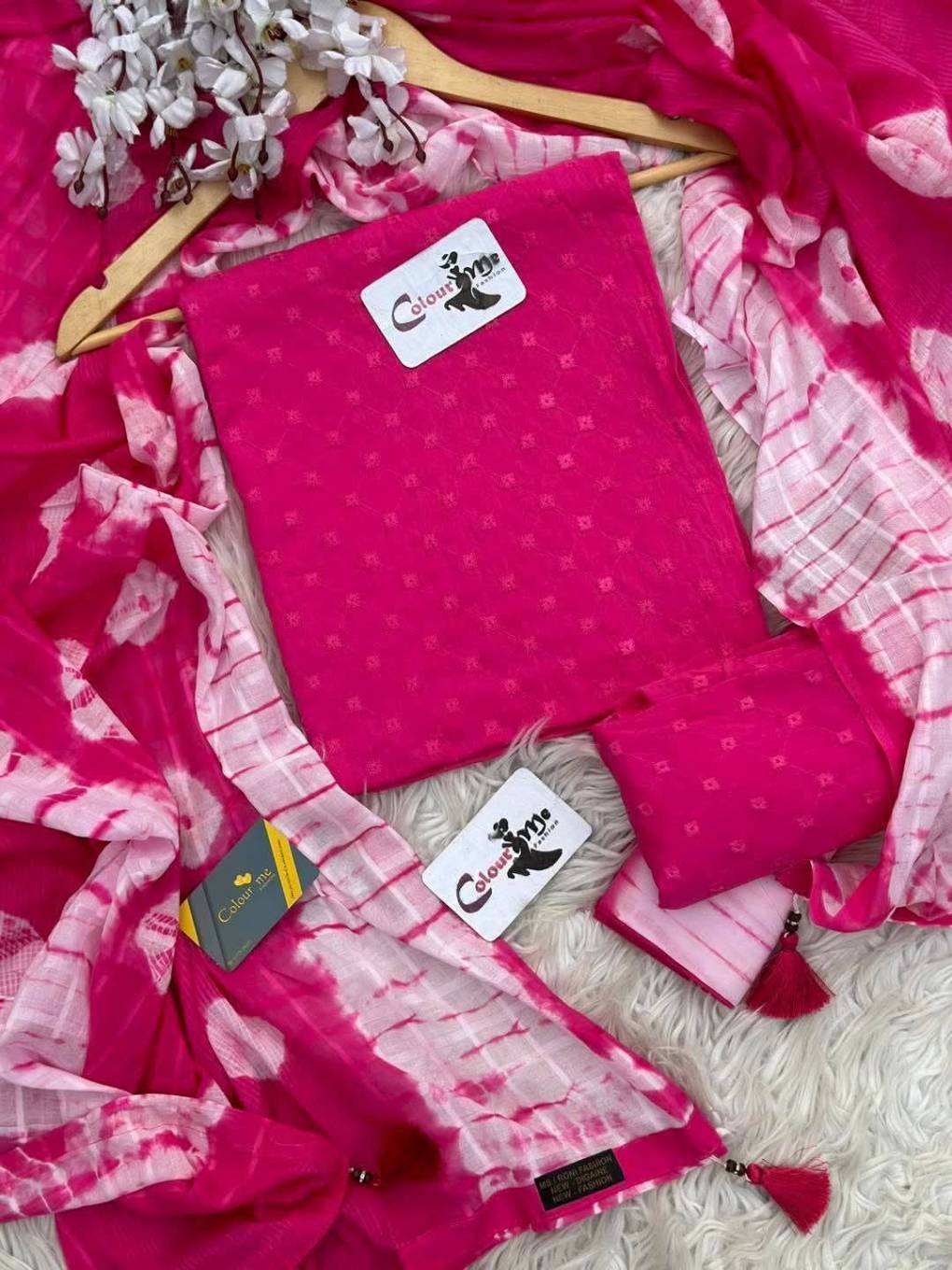 অল বডি কাজ করা বোরিং বাটিক থ্রি পিস ( Dark Hot Pink )
