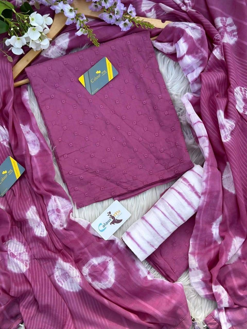 অল বডি কাজ করা বোরিং বাটিক থ্রি পিস ( Light Plum )