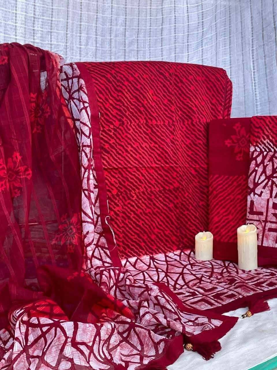 আড়াই হাত বহরের অরগেন্ডি ওড়না থ্রি পিস ( Bright Maroon )